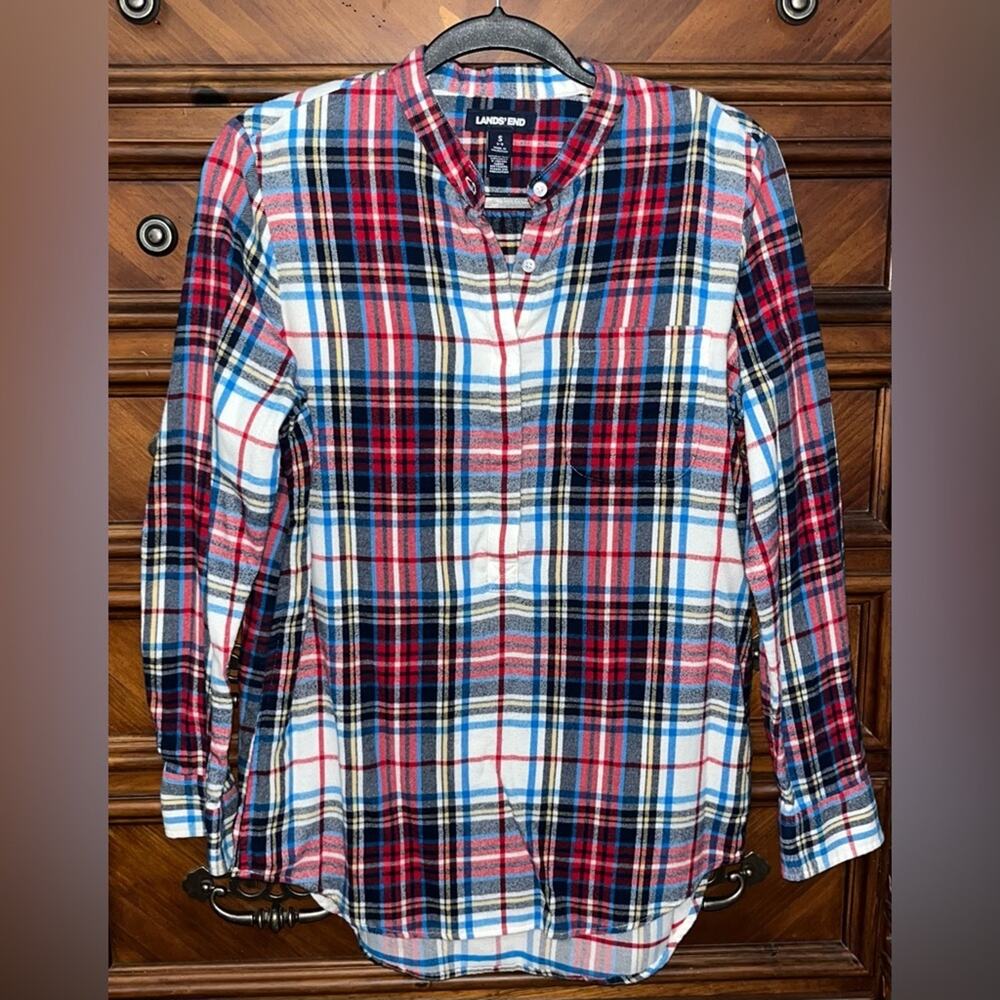 Lands' End Plaid Flannel Tunic Shirt 19” P2P